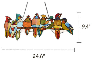 Birds On A Vine Tiffany-Style Animal Design Window Panel 25"x10"