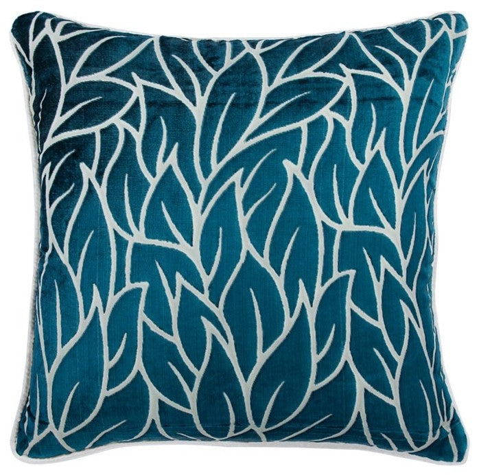 Leaf Teal Blue Burnout Velvet 20"x20" Pillow Cover, Teal Blue Spruce