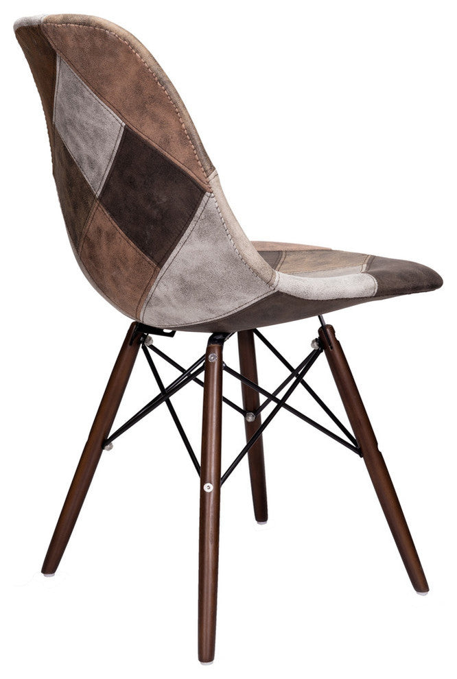 Patch Leatherette Upholstery DSW Dining Side Chair, Dark Walnut Leg, Mooku Brown
