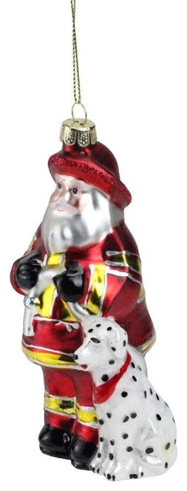 5" Fireman Santa Claus With Dalmatian Christmas Ornament