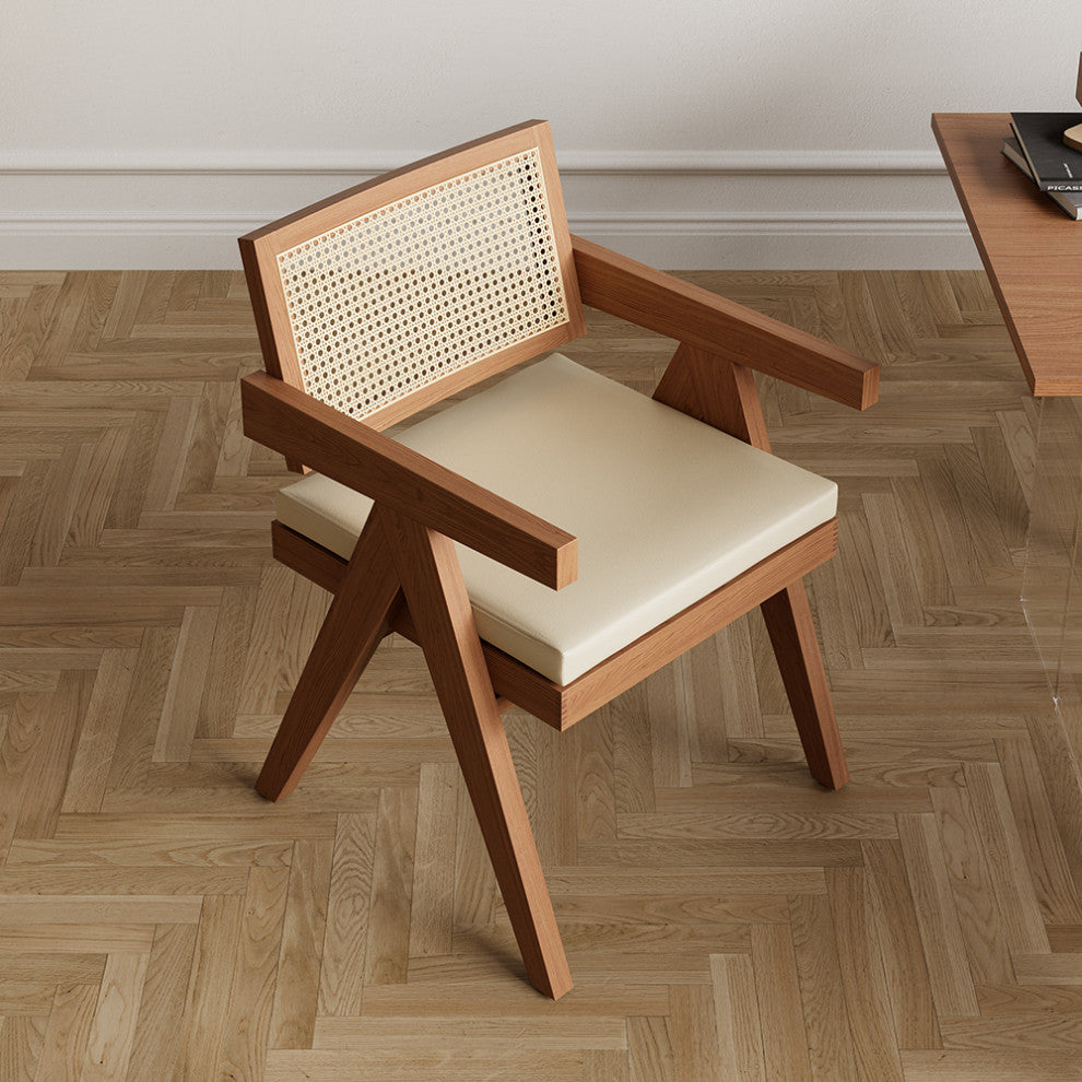 Archic Japandi Rattan Dining Chair, Walnut, With Upholstery