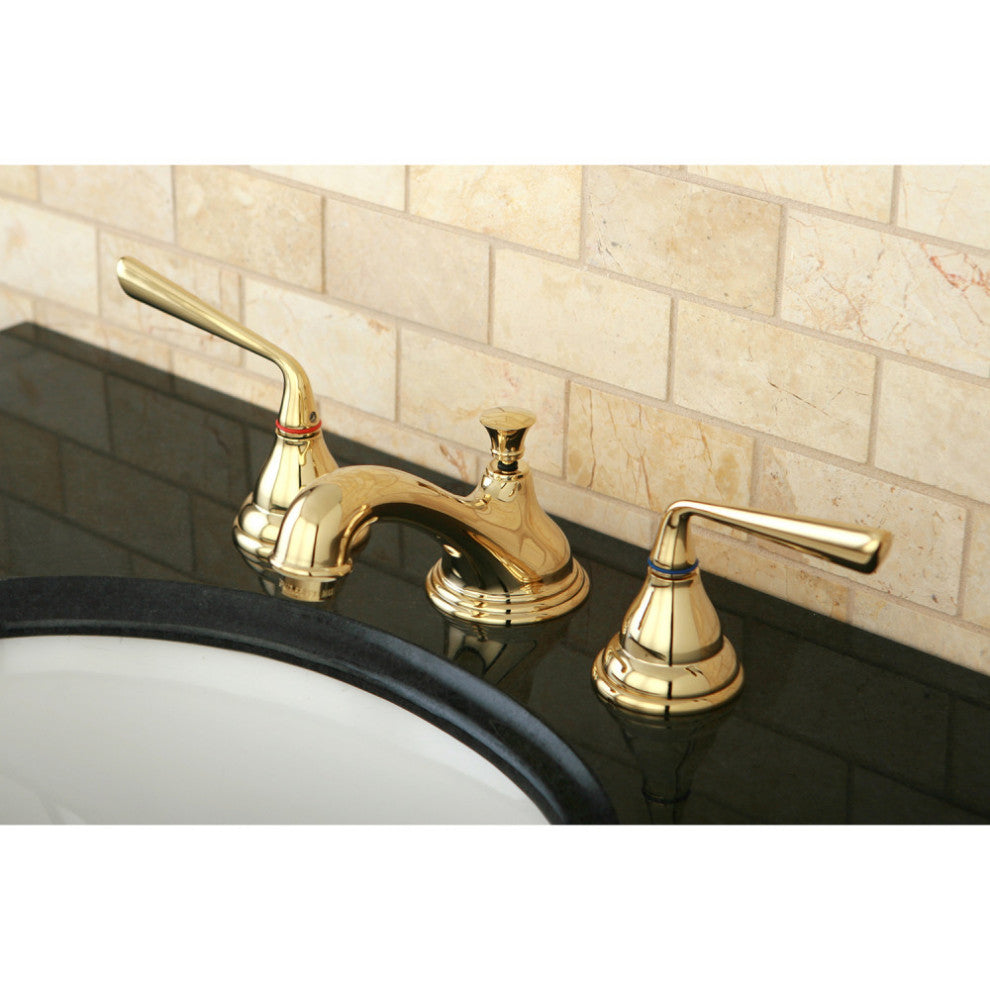 Kingston Brass Widespread Bathroom Faucet With Brass Pop-Up, Polished Brass