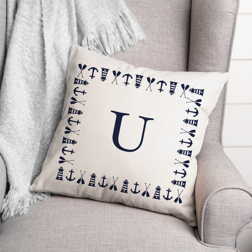 Nautical Monogram - U 18x18 Indoor / Outdoor Pillow
