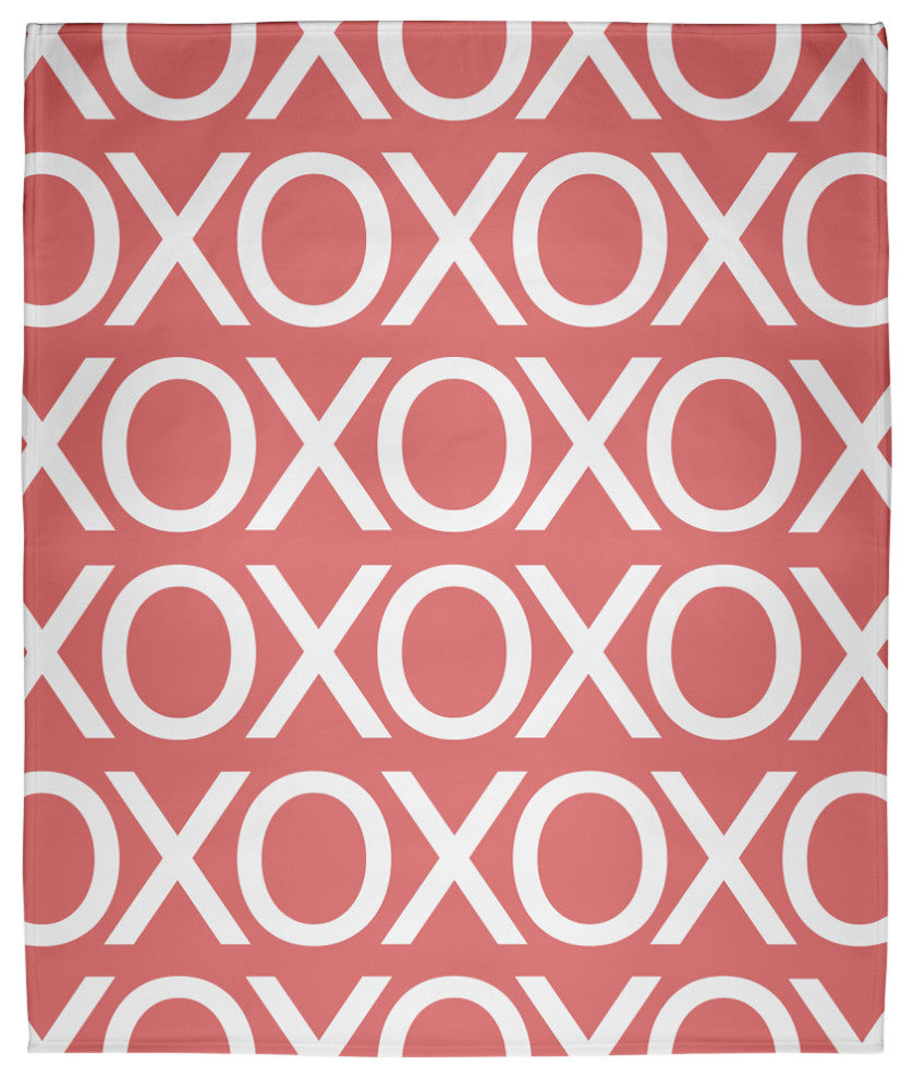 60 x 80 in Hugs and Kisses Valentine's Throw Blanket, Coral