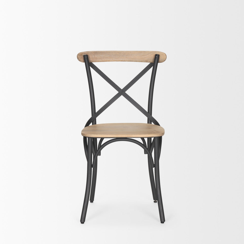 Etienne Light Brown Wood With Iron Metal Dining Chair (Set of 2)