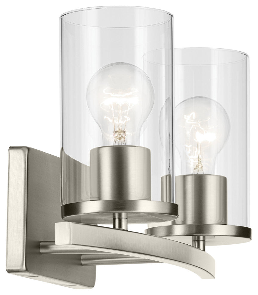 Crosby 15.25" 2-Light Vanity Light With Clear Glass, Brushed Nickel