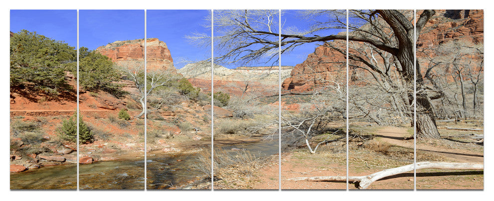 Red Rock Mountain in Zion Park, Landscape Canvas Art Print, 83"x32", 7 Panels