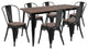 30.25" x 60" Black Metal Table Set with Wood Top and 6 Stack Chairs