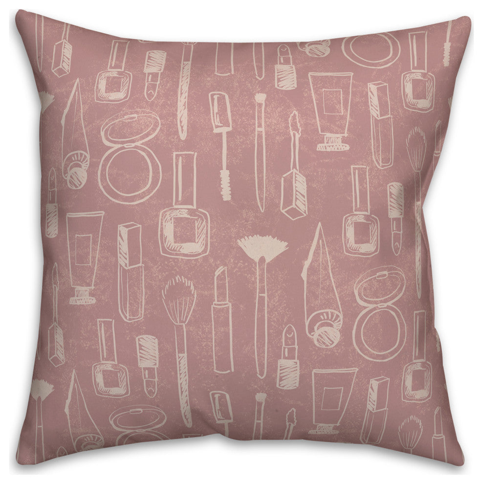 Cream Makeup Icons on Pink 18x18 Spun Poly Pillow
