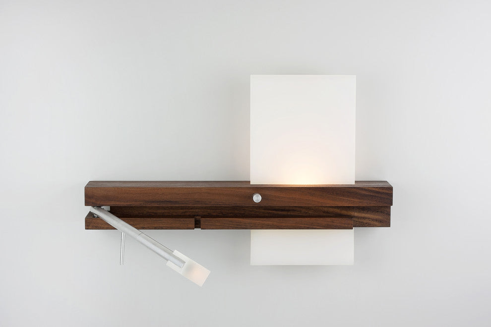 Levo LED Wall Sconce Reading Light With USB Charger, Hardwired, Right Orientation