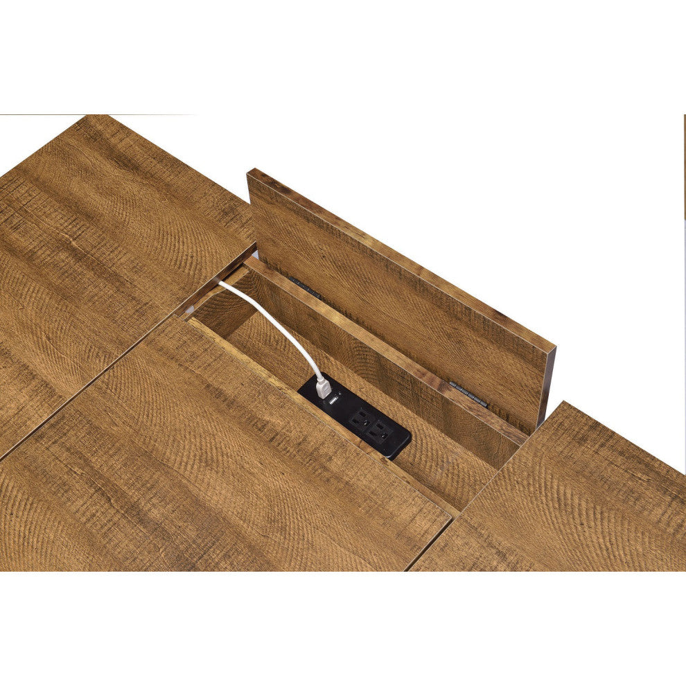 Writing Desk With 4 Hidden Storages, Rustic Amber