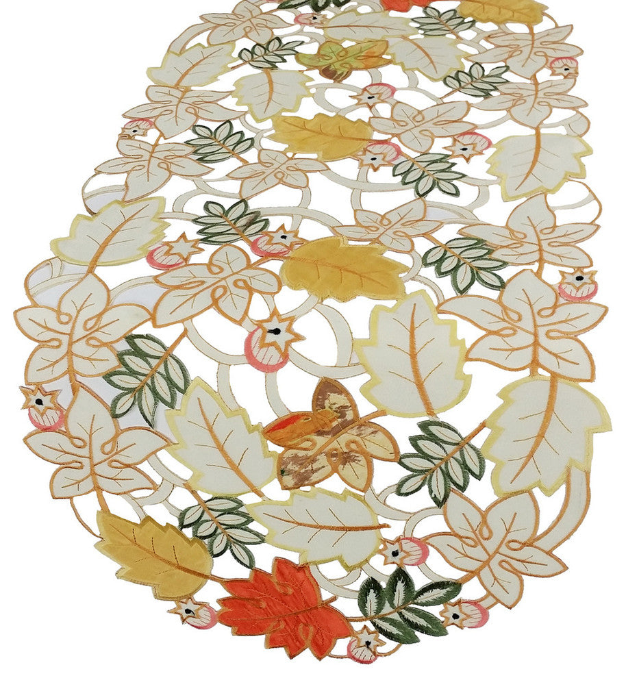 Harvest Splendor Embroidered Cutwork Fall Table Runner, 16"x34"