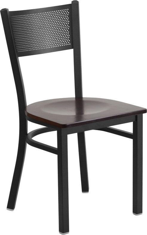 Dyersburg Metal Chair Black Grid Back, Walnut Wood Seat