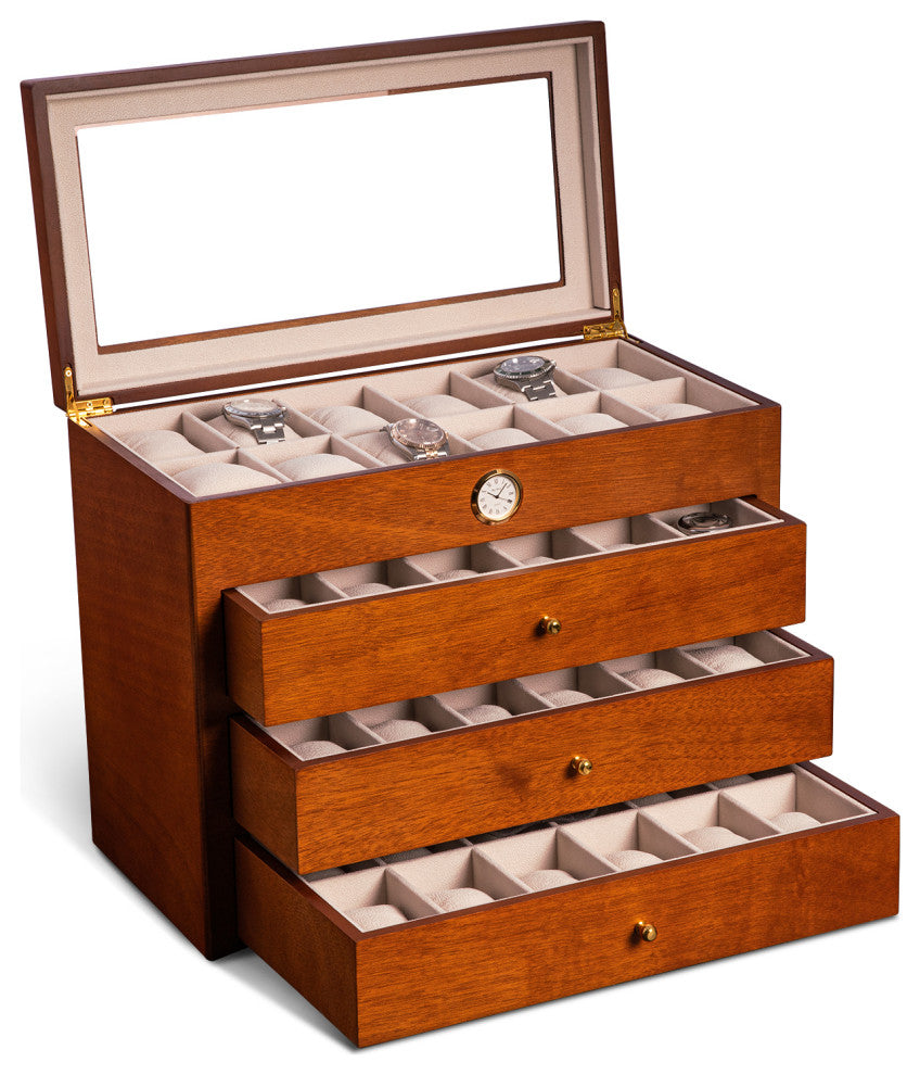 All With Time Watch Box, 48 Watch Slots, Cherry Wood