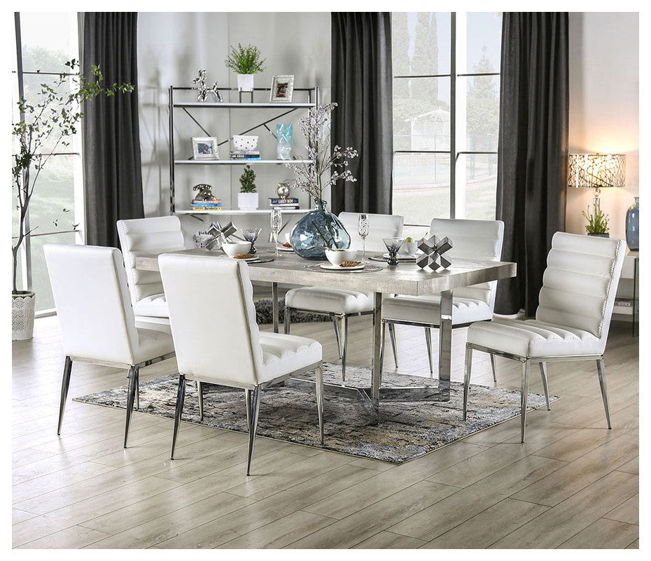 Leatherette And Metal Side Chair, White