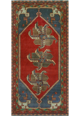 Fine Vintage Distressed Caroline Red/Navy Runner, 4'10x10'2
