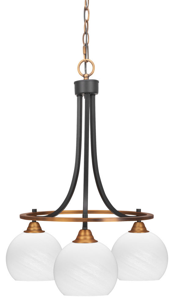 Paramount Downlight 3-Light Chandelier, Matte Black & Brass, 5.75" White Marble