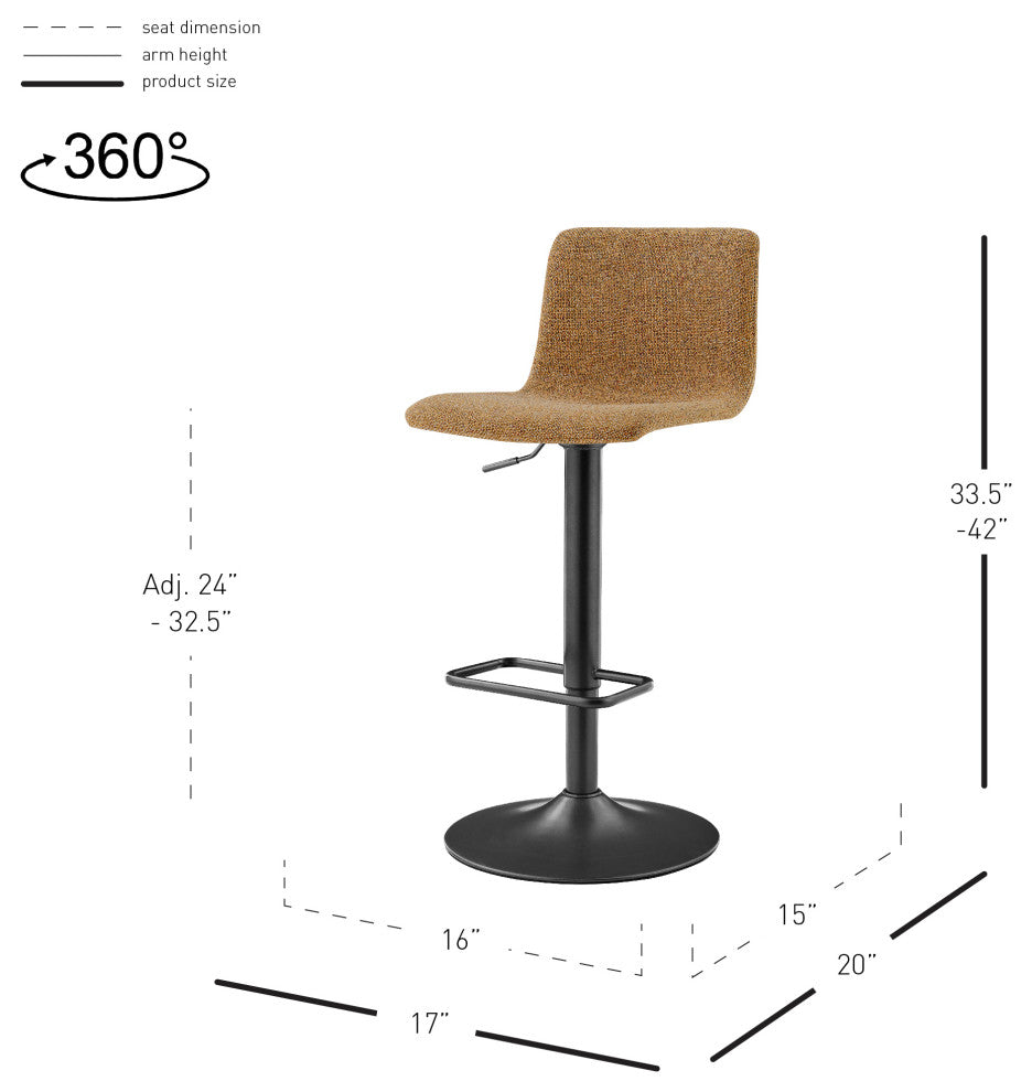 Bruce Gaslift Bar Stool, Pebbled Mustard, Fabric