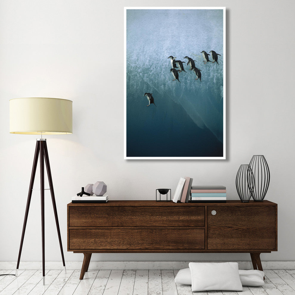 "Chinstrap Penguins jumping off iceberg, Sandwich Islands" Paper Art, 42"x62"