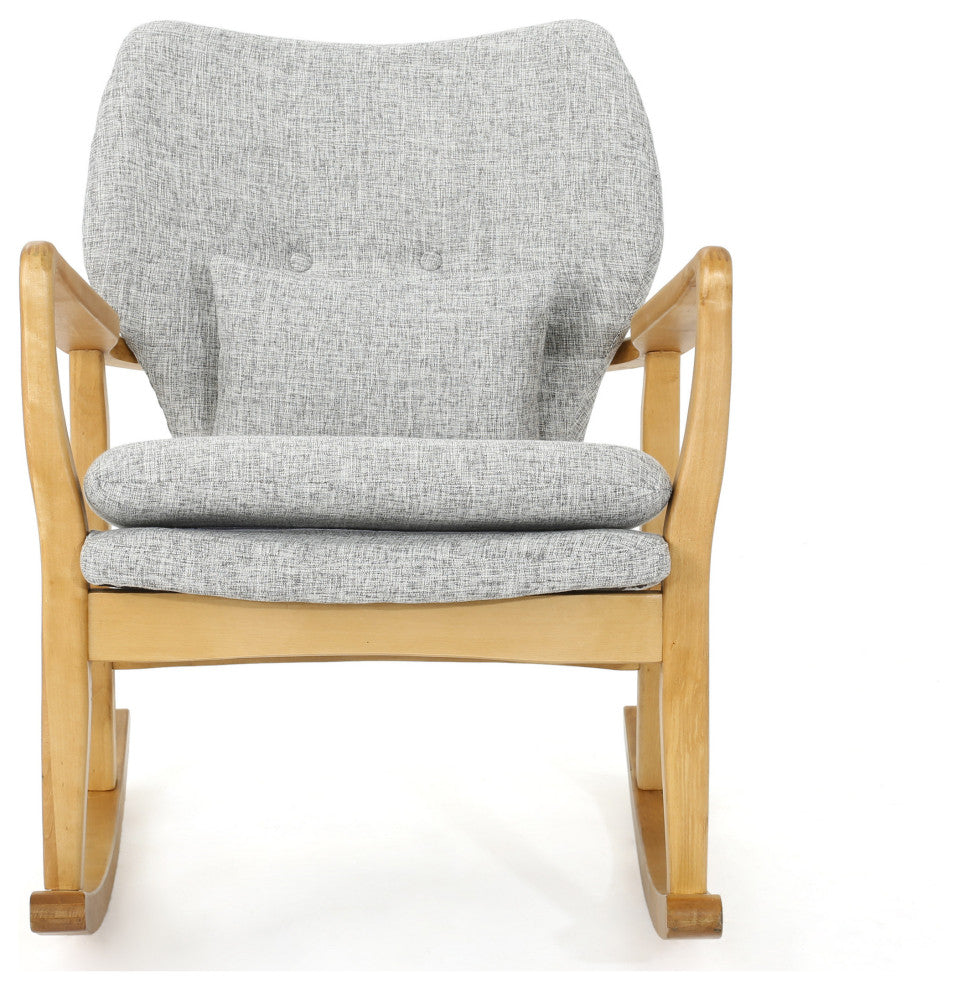 GDF Studio Balen Mid Century Modern Fabric Rocking Chair, Light Gray Tweed