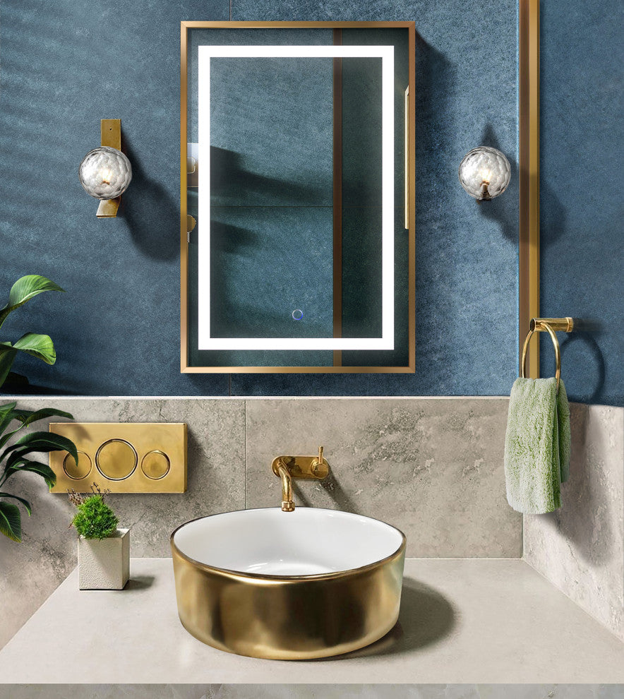 White and Gold Round Vessel Sink 15-3/4"