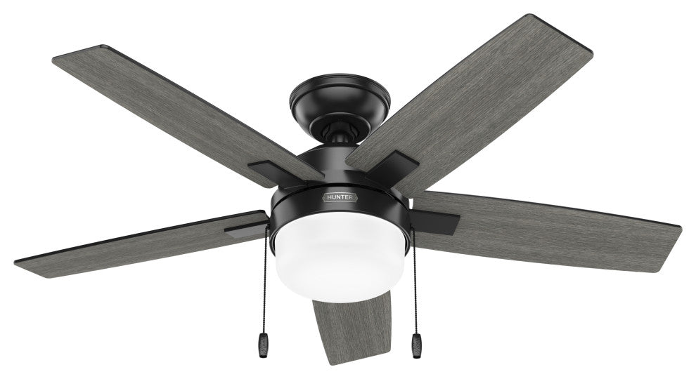 Hunter 44" Anisten Matte Black Ceiling Fan, LED Kit, Pull Chain