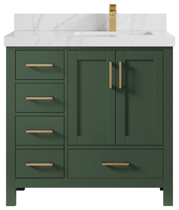 Malibu 36 Right Offset Bath Vanity in Lafayette Green 2" Calacatta Sienna
