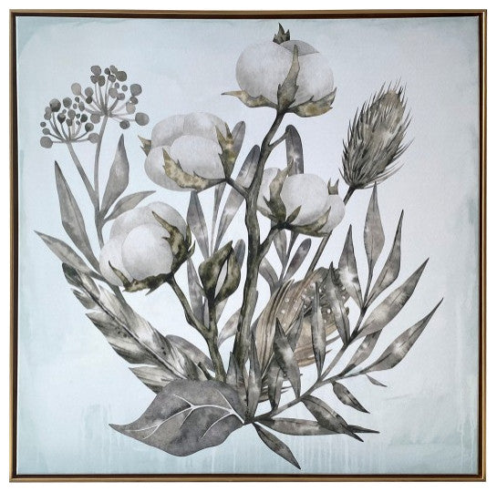 White Cotton Branch Framed Canvas Wall Art