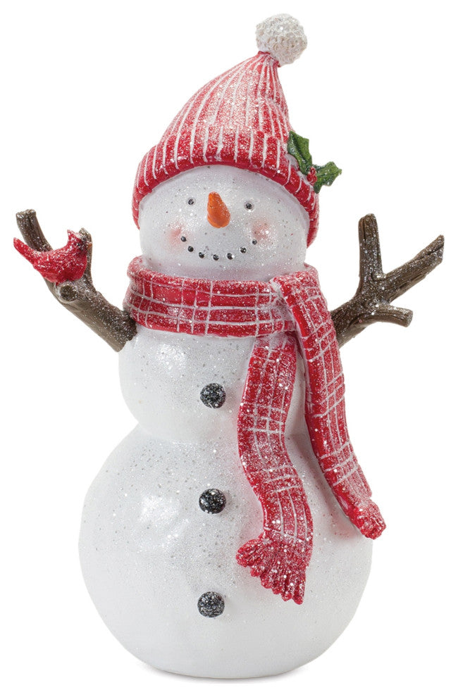 Snowman With Cardinal Birds Figurine, Set of 2