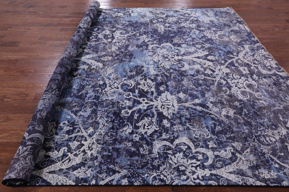 Modern Hand Knotted Wool and Silk Rug 9' 0" X 11' 10" Q7329