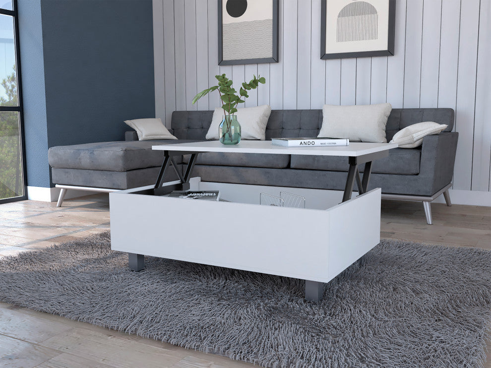 Boston Top Coffee Liftable Table, White