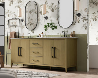 Home Living 84" Double Bathroom Vanity, Honey Brown