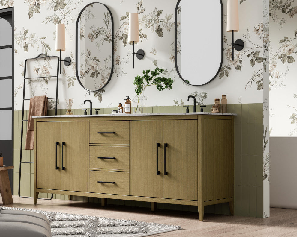 Home Living 84" Double Bathroom Vanity, Honey Brown