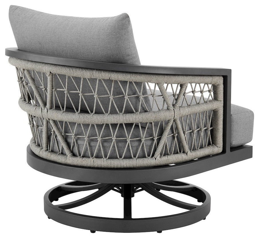 Zella Outdoor Patio Swivel Armchair in Aluminum with Light Gray Rope