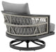 Zella Outdoor Patio Swivel Armchair in Aluminum with Light Gray Rope