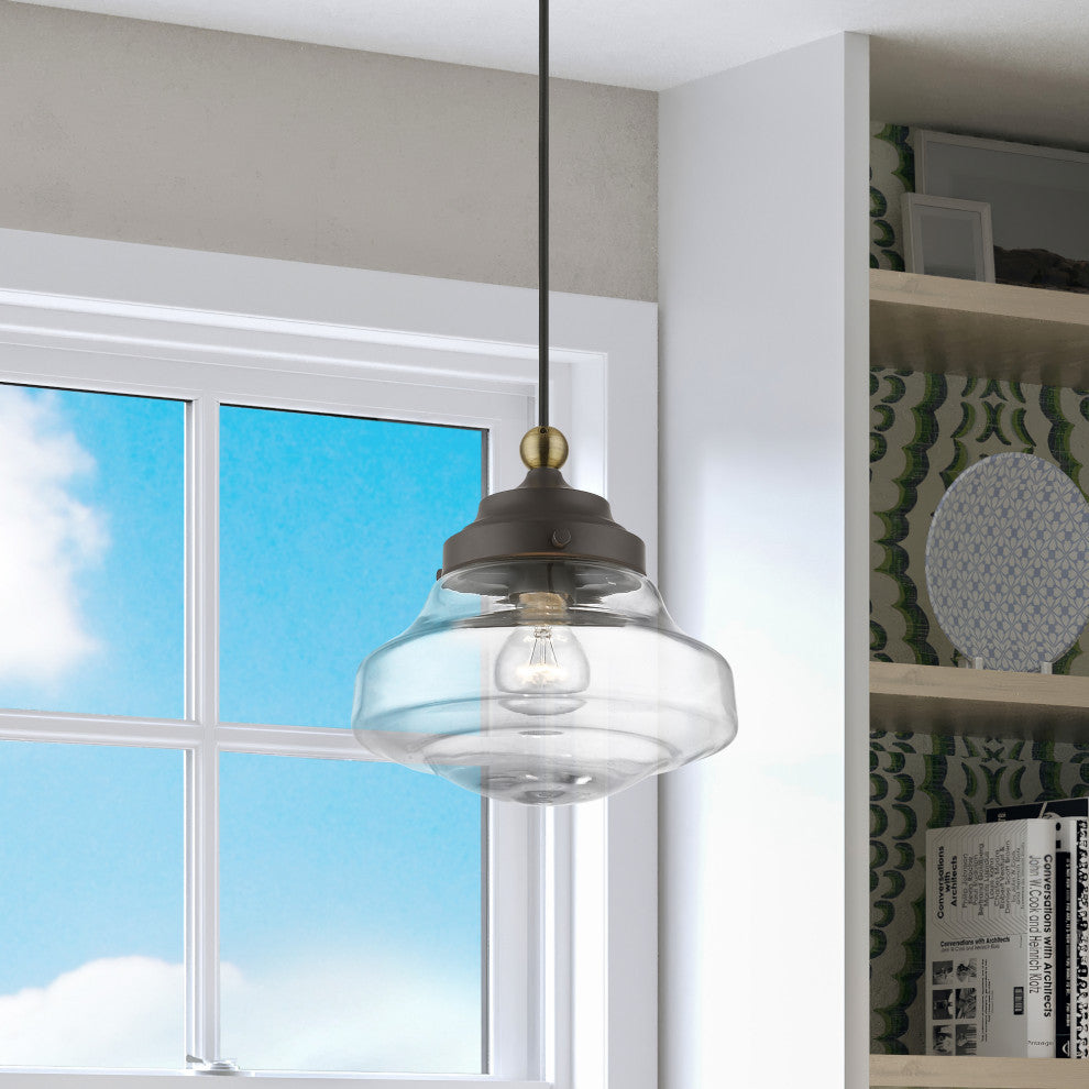 Avondale 1 Light Bronze With Antique Brass Accent Mini Pendant