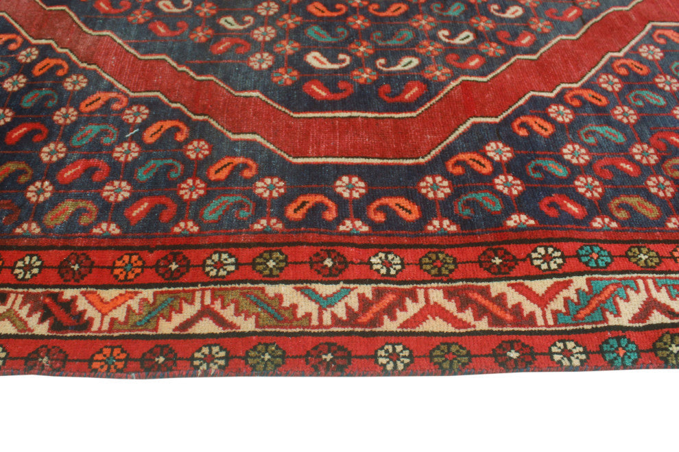 Fine Vintage Distressed Ivanna Navy/Rust Runner, 4'3x10'3
