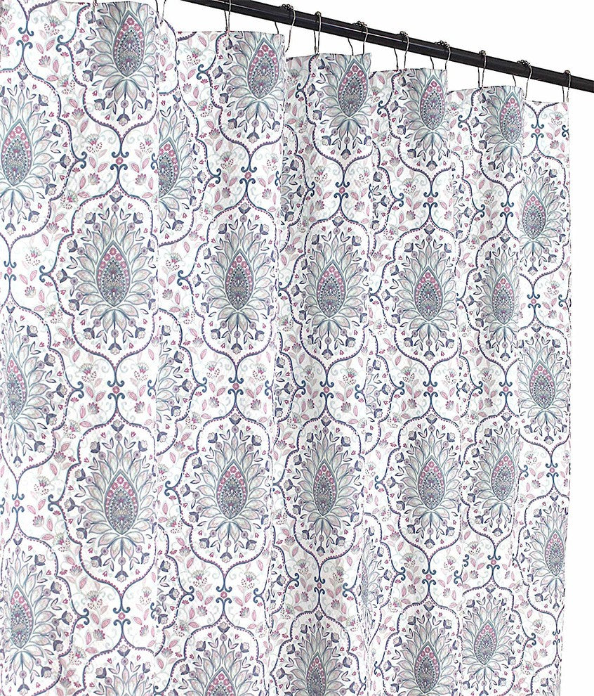 Floral Damask Fabric Shower Curtain: Printed Medallion, Rose