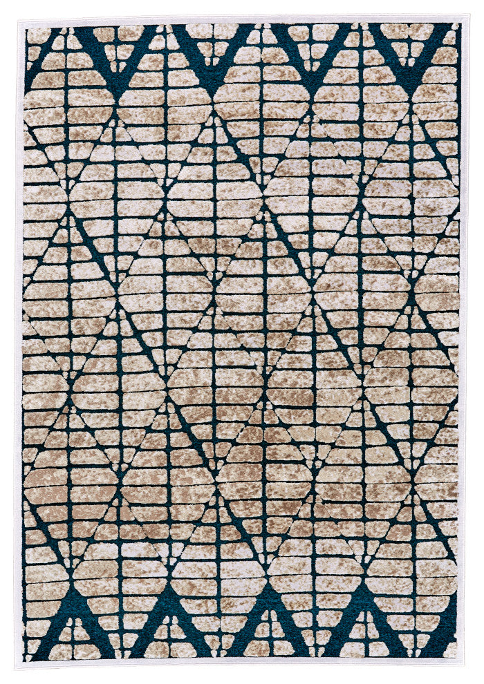 Weave & Wander Qazi Textured Lustrous Rug, Diamonds, Teal/White, 7'6"x10'6"