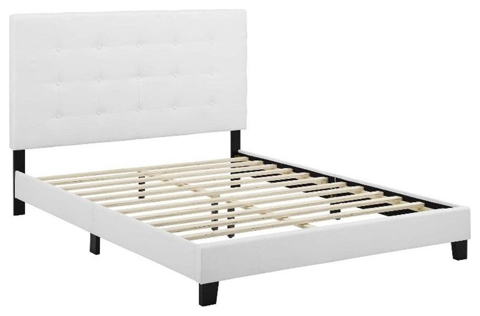 Melanie Full Tufted Button Upholstered Fabric Platform Bed - White