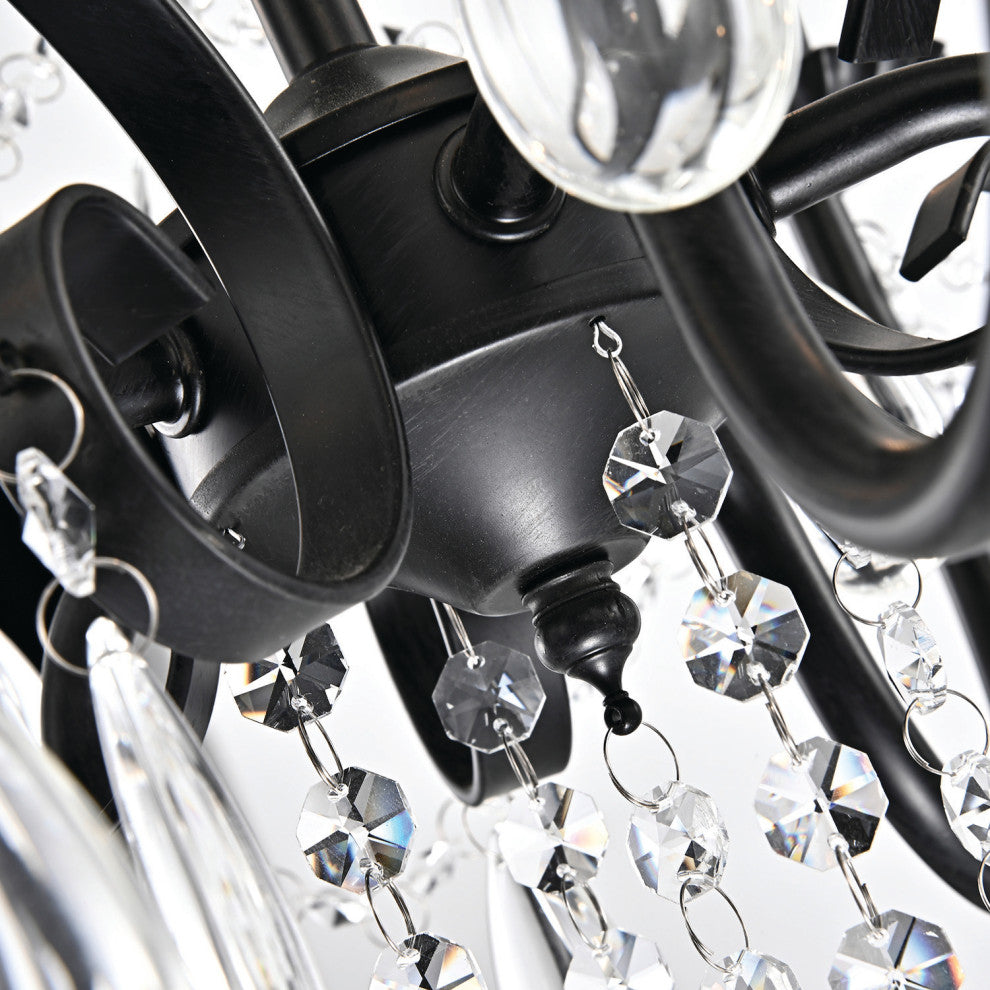 Amorette 5-Light Antique Black Candle Style Crystal Chandelier Fixture Glam