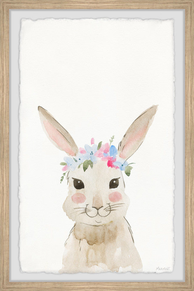 "Bunny Flower Crown" Framed Painting Print, 16x24