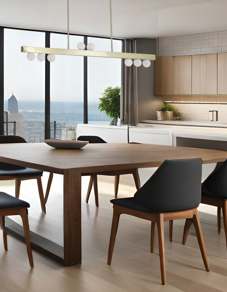 Raleigh 9-Light Horizontal Pendant- Aged Brass, White Opal Glass