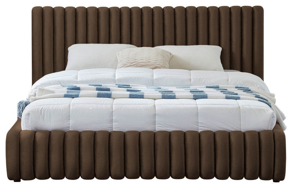 Nico Black Velvet Upholstered Bed, Brown, Full