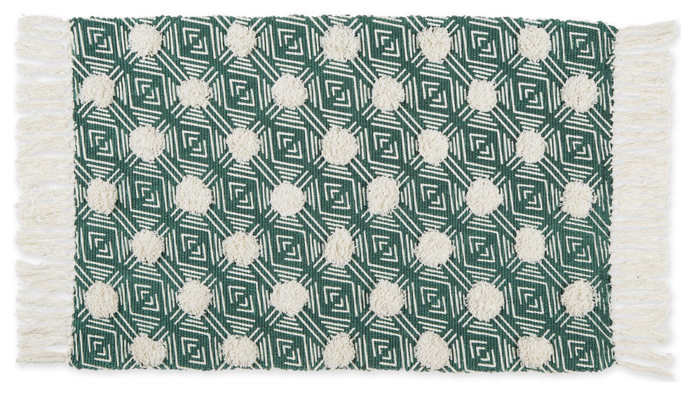 Teal Diamond Printed Off-White Hand-Loomed Shag Rug 2x3 ft.