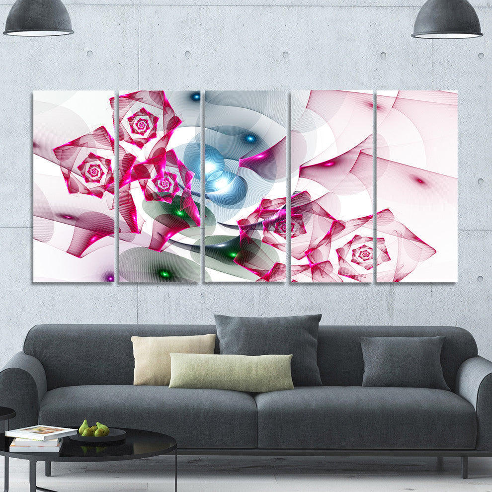 Pink Roses Fractal Design, Abstract Canvas Art Print, 60"x28", 5 Panels