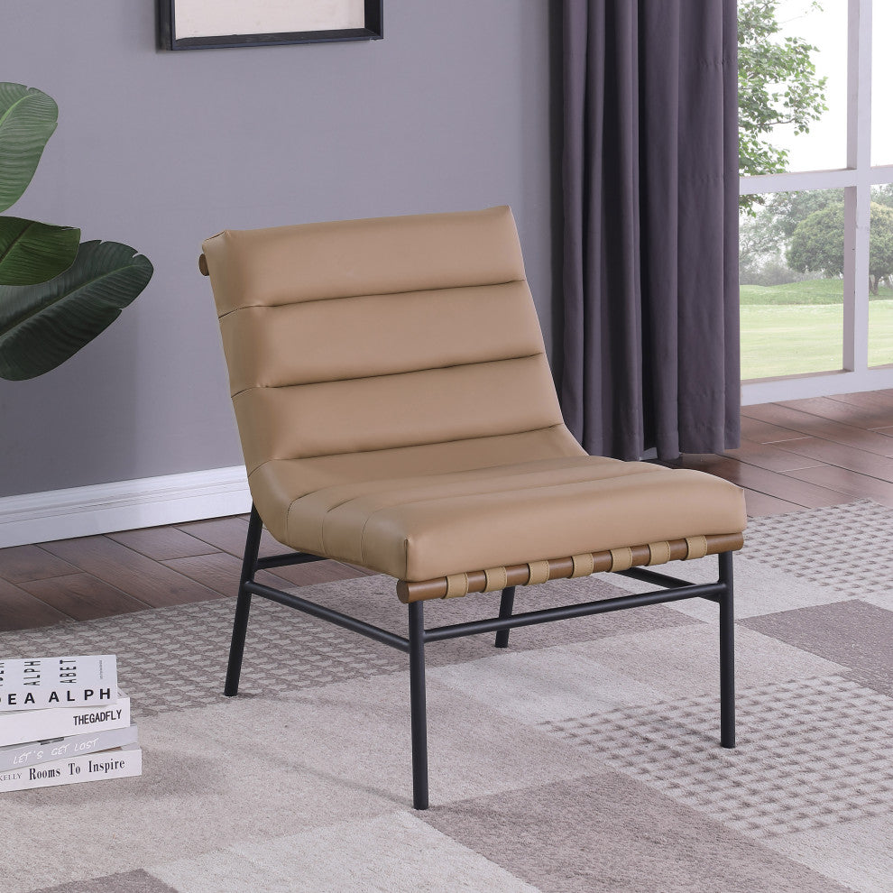 Burke Upholstered Accent Chair, Tan, Vegan Leather, Walnut