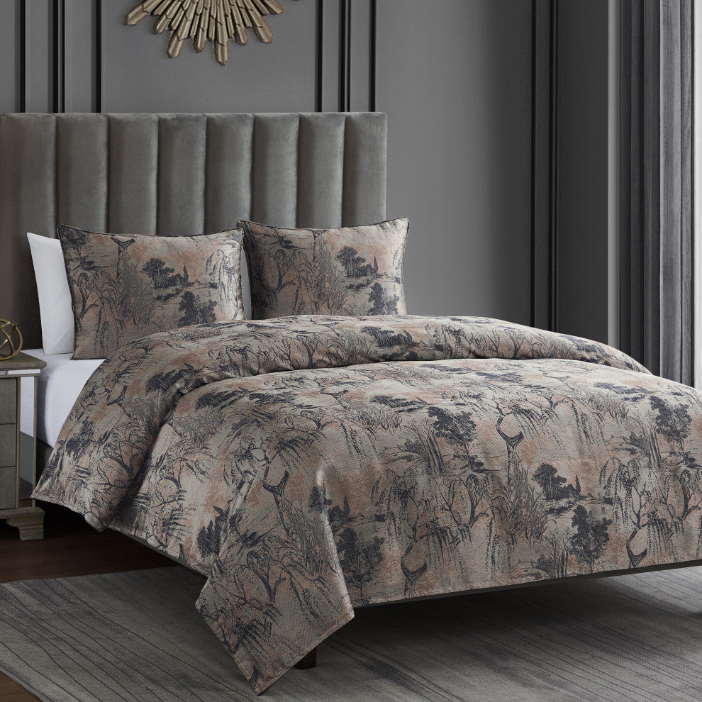 Pastoral Jacquard Duvet Cover Set, 3 Piece, Rose Gold, King