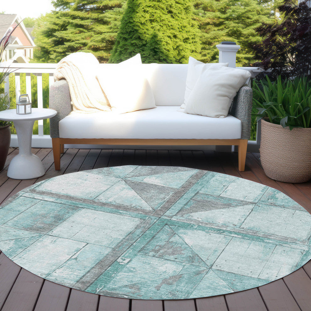Machine Washable Indoor/Outdoor Chantille ACN1875 Teal 8' x 8' Round Rug
