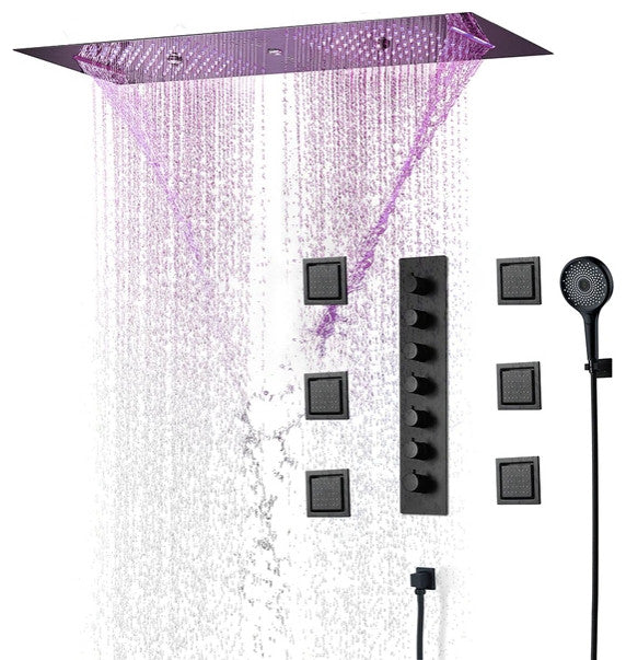 LED Phone Controlled Musical Shower System, Matte Black A - Phone Control Light